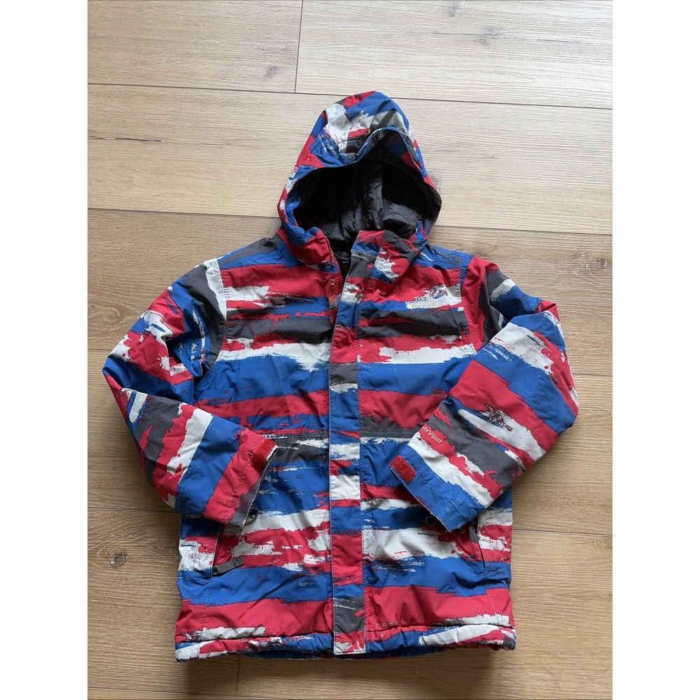 The North Face Boys M 10-12 HyVent Jacket Red Gray Hooded Waterproof Read